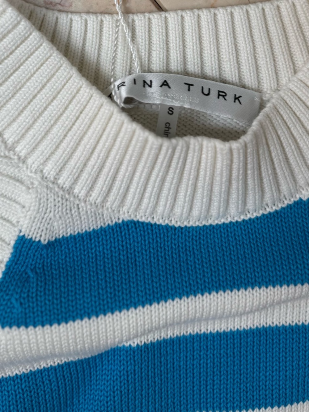 Trina Turk Striped Turquoise and White Halter Knit Tank Top small new w tags - Picture 7 of 7